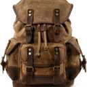 MASII Europe and The United States Outdoor Backpack Casual Student Bag Large Capacity Travel Backpack Canvas Stitching Leather Mountaineering Bag,Khaki