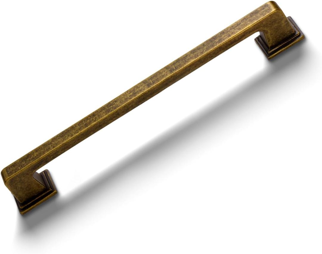 2 x 2 Pack Antique Brass Cabinet Pulls 5"(128mm) Hole Center Kitchen Retro Handles for Furniture and Drawers Vintage Square Dresser Handles Farmhouse Knobs Drawer Pulls Hardware Q-AB128-2