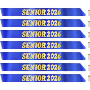 4 x 7 Pcs Senior Sashes 2026 Set, Blue Senior Satin Sash with Gold Letters for Class of 2026 Graduation Party Decorations Supplies Favors, Senior Sashes Class of 2026, Graduation Sash 2026
