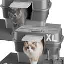 2PACK Stainless Steel Litter Box with Lid, XL Extra Large Litter Box for Big Cats, Enclosed Metal Litterbox High Sided, Easy Cleaning Anti-Urine Leakage, Mat & Filter Pedal & Scoop, Dark Grey