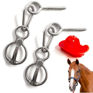 Horse Tie Ring 2 Pack - Heavy-Duty Stall and Trailer Accessories - Secure Tethering Rings for Stable and Barn - Includes Horse Grooming Brush - Essential Horse Supplies and Equipment