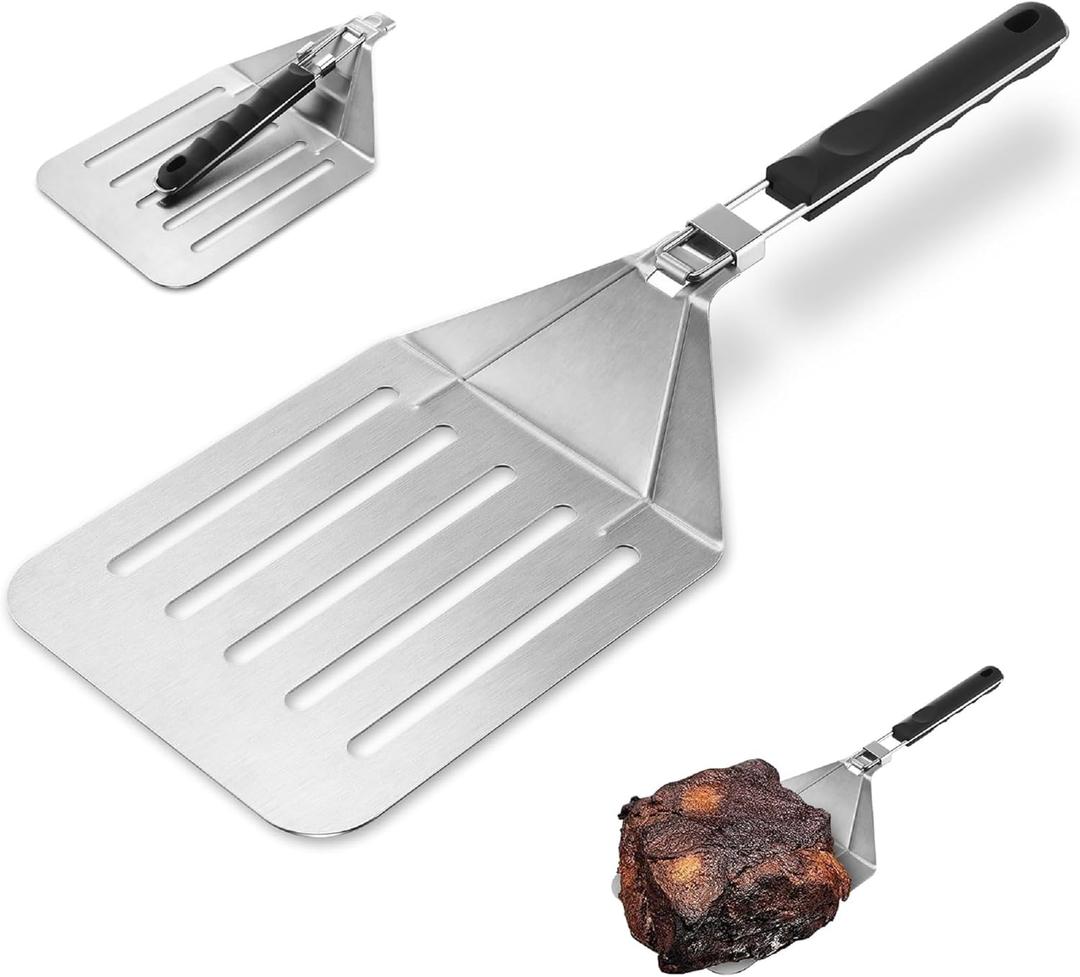 Large Metal Spatula, Extra Large Stainless Steel Spatula 22 x 7.9 Inch, Heavy Duty BBQ Meat Turner with Foldable Handle, Oversized Turner for Lifting Whole Ribs, Brisket & Pork