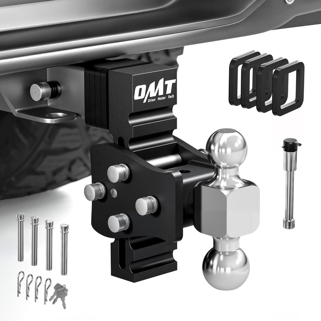 Orion Motor Tech Adjustable Trailer Hitch, Fits 2" Receiver, 5" Drop Hitch with 2" & 2-5/16" Balls, Anti-Theft Steel Tow Hitch Stowable Ball Mount with 15000 lb GTW for Class III & IV Vehicles