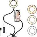 Clip on Light Reading Lights with Cell Phone Holder,Eye Protection Kids Desk Lamp, 360  Flexible Gooseneck Selfie Ring Light LED Makeup Mirror Lights (Selfie Ring Light with Cell Phone Holder)