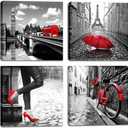 YMYXMC33 Black and White Wall Art Canvas Print Paris Eiffel Tower City Picture Red Rose High Heels Girl Silhouette Pictures Decor Living Room Bedroom 16"x16"x4