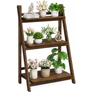 Ladder Shelf 3-Tier Foldable Wooden Ladder Bookshelf Plant Stand, 34.3 x 21.7 x 13.8 inches