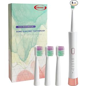 EBANKJ Sonic Electric Toothbrush - 5 Cleaning Modes with Timer - Waterproof Rechargeable Toothbrush with 3 Brush Heads - Travel Case Included