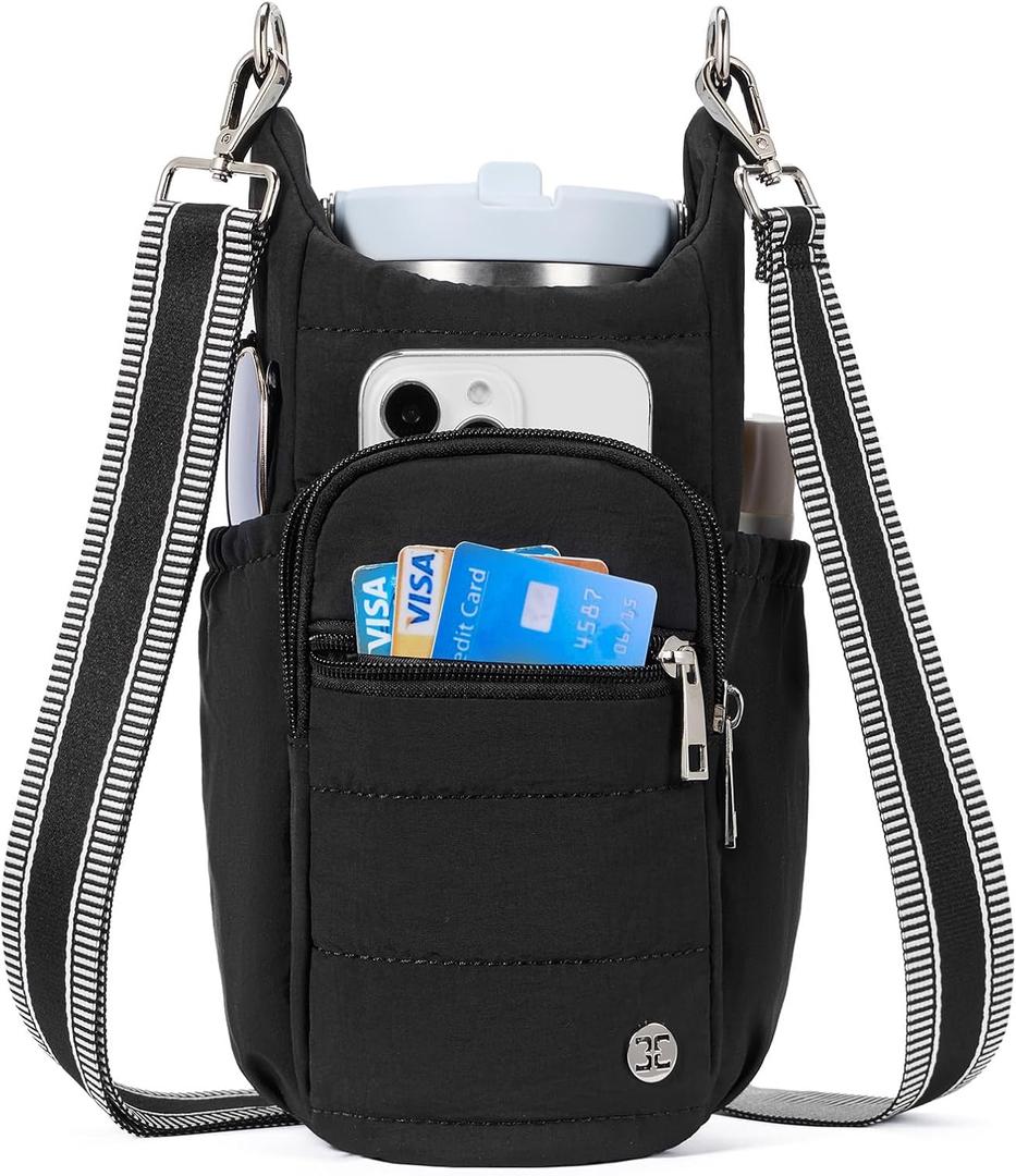 Telena Water Bottle Holder with Strap RFID Crossbody Bags for Women for Walking, Hiking, Cycling (Black)