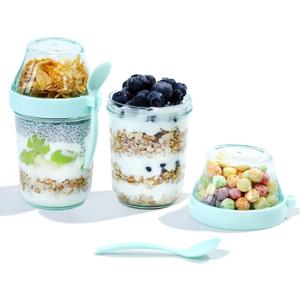 Felli On the Go Yogurt Parfait Snack Cups with Lid, Reusable Acrylic Travel Jars for Chia Pudding, Portion Control Breakfast & Lunch Containers, Small Fridge Food Storage (2, Green)