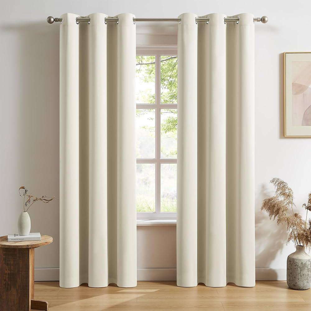 DONREN 2 Panels 84 inch Length Cream Beige Blackout Curtain Panels for Bedroom - Rod Pocket Room Darkening Thermal Insulated Curtains for Living Room (42 x 84 Inches Long)