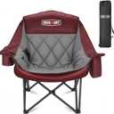 Overmont Oversized Camping Chair for Adults - 400lbs Support Heavy Duty Padded Folding Chair with Cooling Bag Cup Holder Side Pocket Carry Bag - Comfortable Portable for Outdoor Garden Sports Beach (1pc, Red)