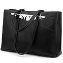 LOVEVOOK Laptop Tote Bag for Women 15.6 Inch Waterproof Leather Computer Bags Business Office Work Briefcase Black