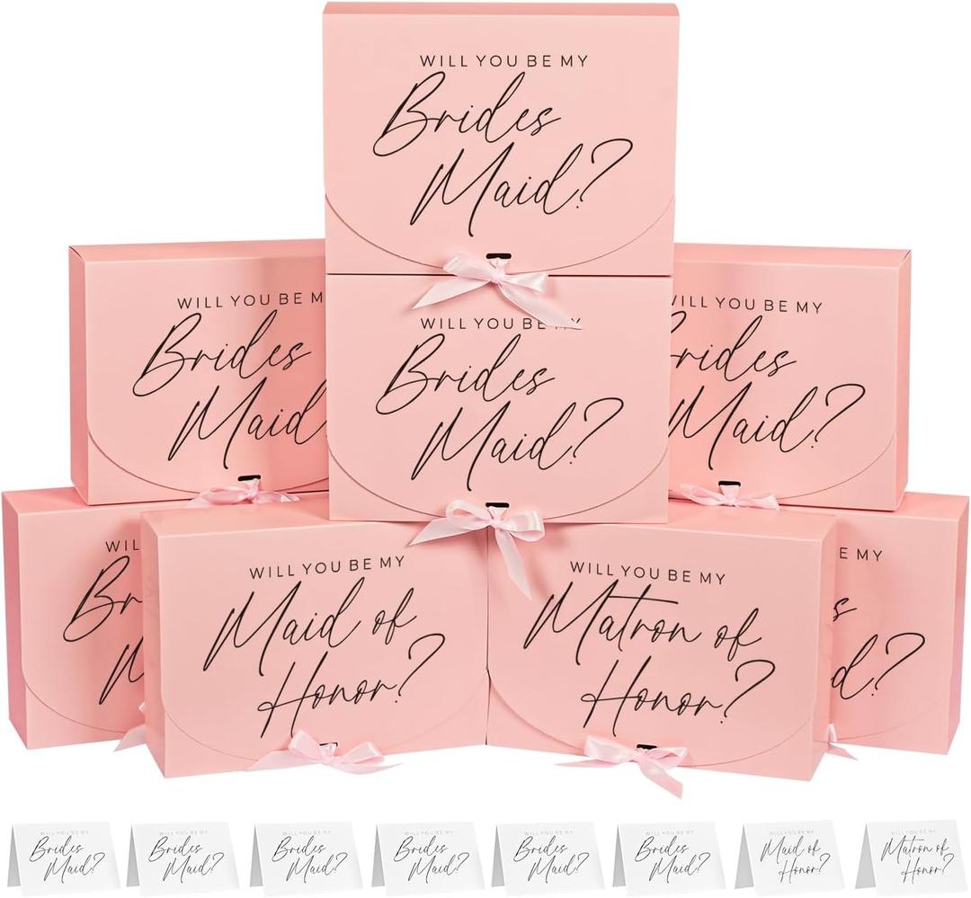 8Pack Bridesmaid Proposal Box with 8Pack Bridesmaid Cards, Matron of Honor Proposal Gift Box, Maid of Honor Box, Will You be My Bridesmaid Box for Bridesmaids Gifts (Pink)