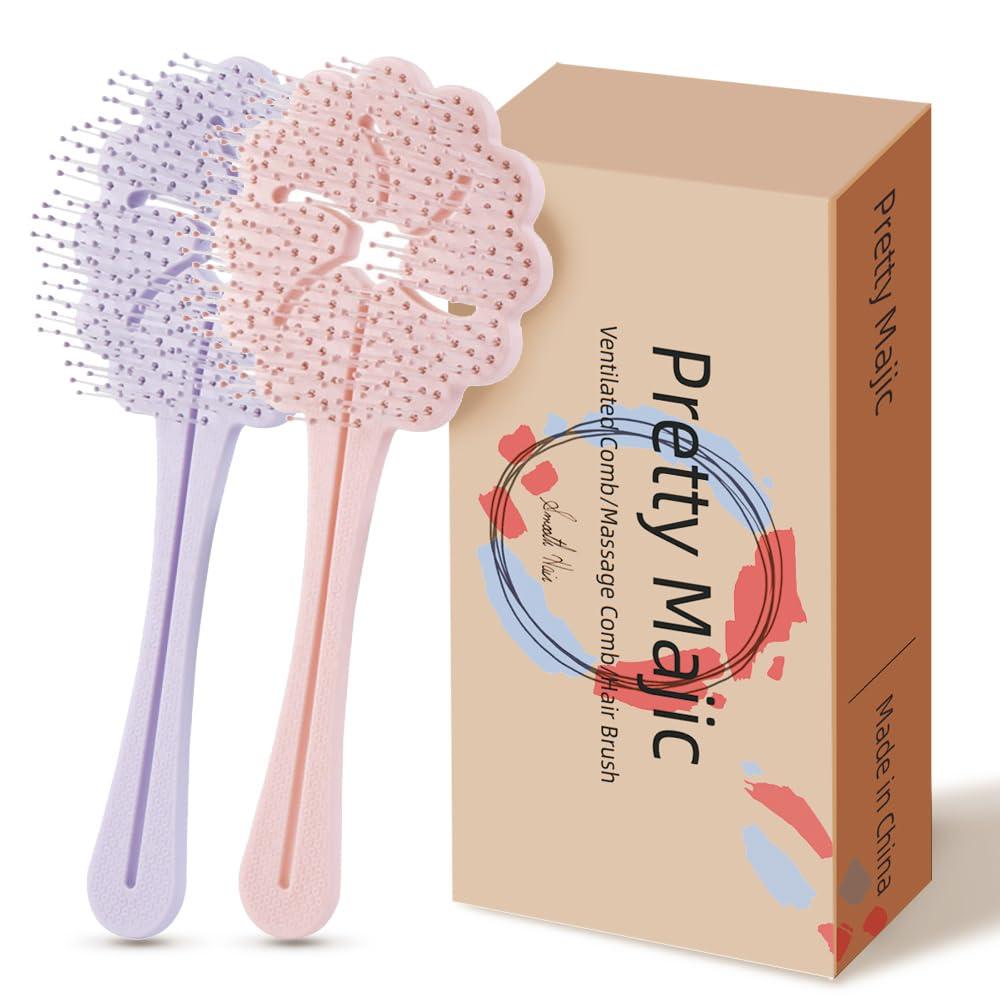 Hair Detangling Brush for Women & Kids,Wet Dry Vented Detangler Brush w/Soft Bristles,Extra Gentle on Sensitive Detangle Brush Fine Hair (Pink+Purple)