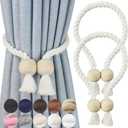 2 Pack Magnetic Curtain Tiebacks Cotton Hand Woven Tie Back Decorative Rope Holdbacks for Curtains Draperies No Tools Required, Cream
