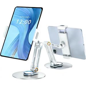 Tablet Stand Holder,360 Rotating Adjustable Foldable Portable Monitor Aluminum Phone Stand Holder for iPad Air, Mini, 10.2,9.7, Pro 11/13 and More (Silver)