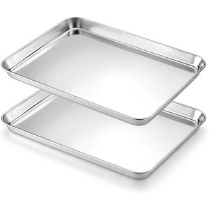 Onader Baking Sheet Set of 2, 12.5" x 9.7" Food-Grade Stainless Steel Quarter Sheet Pans for Baking, Metal Cookie Toaster Oven Pan Tray, Heavy Duty & Dishwasher Safe