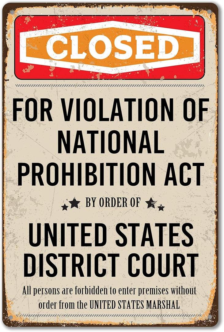 Closed Prohibition Sign Vintage Speakeasy Decor Metal Sign Prohibition Wall Art Decor 1920s Gift Speakeasy Signs Prohibition Decor 20s Party Decorations 8 X 12 Inches (yellow)