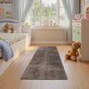 jinchan Solid Plush Runner Rug 2x5 Performance Shaggy Washable Hallway Rug Soft Modern Faux Wool Cozy Non Slip Carpet for Bedroom Laundry Room Living Room Kids Nursery Brown
