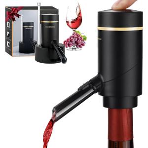 BLUBYEES 3-in-1 Electric Wine Aerator & Decanter Set with Stand Base - Automatic Pump Dispenser, Retractable Tube, and Built-in Pourer, Ideal Gift for Wine Lovers