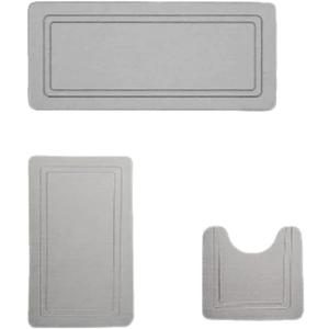 3 Piece Bathroom Rug Set, Super Absorbent Non Slip Bath Mats, Ultra Soft Bathroom Floor Mats for Tub, Shower, Vanity and Home Decor (Grey), 1'7" x 3'11"