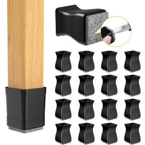 16 Pcs Square Chair Leg Protectors - Protects Wood & Hardwood Floors (Fit: 2" - 2 1/4" Black) (XX-Large)