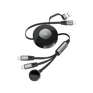 CAFELE 100W Retractable USBC to USBC 5A Fast Charging 3in1 Cable, Features Magnetic Charging and Overheating Protection, 4.3Foot USB TypeC for Phone, Notebook, Pad, Watch（Gray）