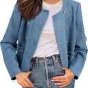 Happy Sailed Womens Cropped Tweed Blazers Casual Long Sleeve Double Breasted Open Front Blazer Jackets Work Suits (Medium, Dark Blue)
