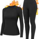 HiZiTi Thermal Underwear for Women Long Johns Set Fleece Lined Warm Base Layer Long Sleeve for Weather Top Bottom Winter (Black), Size: M