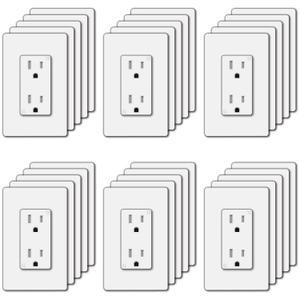 BESTTEN 30 Pack 15 Amp Decorator Wall Outlet, 15A Standard Electrical TR (Tamper Resistant) Receptacle, Screwless Wall Plate Included, Commercial and Residential Use, UL Listed, White