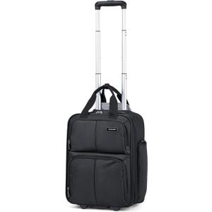 Hanke 16 Inch Underseat Carry On Luggage With Wheels, Small Rolling Suitcase Lightweight Under Seat Carry On Bag, Airline Approved Personal Item Overnight Softside Travel Luggage Bag,Black