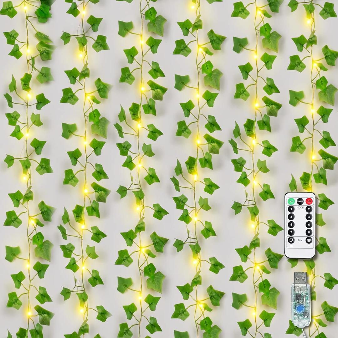 21ft Fake Vines with 50 LED USB String Lights, Artificial Plants, Room Decor, Hanging Ivy Greenery Garland, Leaves for Balcony/Wall/Garden/Patio Decor