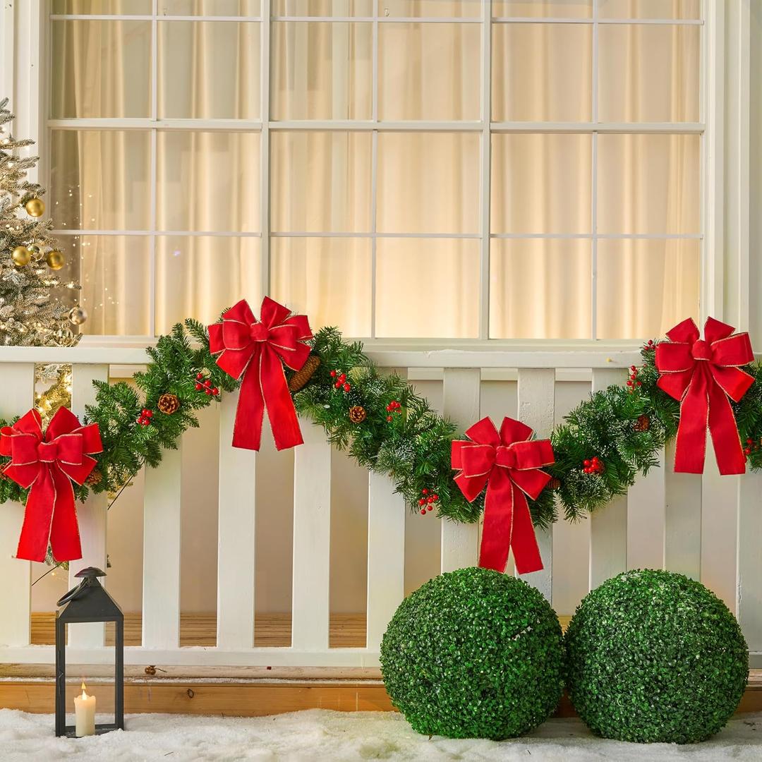 JOYIN 3 PCS Christmas Red Velvet Bows 14" x 12", Large Xmas Golden Edged Red Velvet Bow Tree Decor for Christmas Home Wreath Decoration