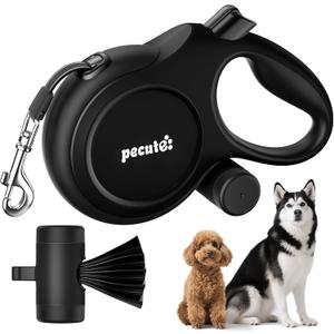 26ft Retractable Dog Leash, Heavy Duty Retractable Pet Leash with Poop Bag Holder, Anti-Slip Soft Grip, Reflective Dog Leashes for Medium Dogs Large Dogs 33lbs-120lbs(Black) (26ft up to 110lbs)