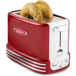Nostalgia Retro Wide 2-Slice Toaster, Vintage Design With Crumb Tray, Cord Storage & 5 Toasting Levels, Red