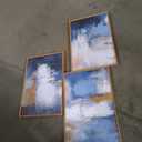 HOURIA Set of 3 Abstract Brush Strokes Framed Canvas Wall Art Set,Navy Blue and Gold Wall Decor,Modern Color Block Shape Artwork,Minimalist Neutral Blue Printing for Living Room,Bedroom, Office 