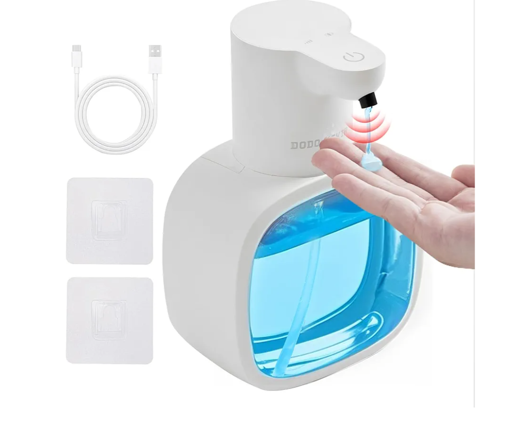 Automatic Liquid Soap Dispenser, 17oz/500ml Touchless Rechargeable with 4-Level Adjustable & IPX5 Waterproof - Level Display for Wall/Tabletop Use in Bathroom, Kitchen, White