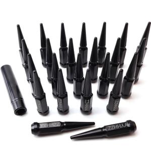 24PCS 14x2 Black Cone/Conical Bulge Seat Wheel Spike Lug Nuts with 1 Socket Key Compatible with Expedition 2000-2018, F-150 1999-2014, Lobo 09-14, Mark LT 05-08, Navigator 2000-2014
