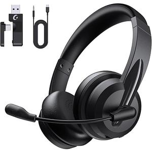 Wireless Headset with Mic for Work with AI Noise Cancelling Mic for Clear Calls, Bluetooth V5.3 Headphones with Microphone to USB A/C Dongle & Mic Mute for Computer Laptop PC iPhone (Black)