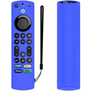 Voice Remote Silicone Case Compatible With Toshiba/Insignia Firetv Omni Series or TV 4-Series - Lightweight Anti-Slip Shockproof Cover With Lanyard (Blue)
