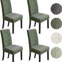 Moukeren 4 Pcs Decorative Stretch Jacquard Dining Chair Cover Dustproof Boho Faux Fur Chair Cover Removable Washable Slipcover Protector for Bedroom, Living Room, Kitchen, Hotel, Banquet (Dark Green)