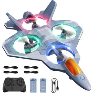 4DRC Foam Remote Control Airplanes for Kids Adults, RC Plane Airplane Toys for Boys Kids Beginners, RC Planes Fighter Jet Helicopter Drones for Kids Adults, 360 Flip Easy to Fly, Gre