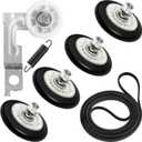 Upgraded 4581EL2002L Dryer Repair Kit for LG Kenmore,Low Noise Dryer Roller | wearproof rubber rollers, thick belt & steel pulley, replaces multiple OEM parts, fixes squeak/spin faults, easy install