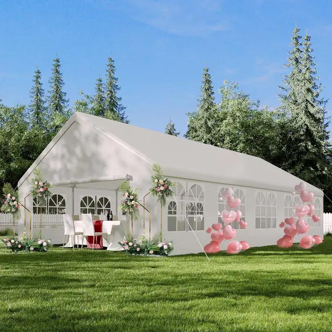 Garvee 20' x 32' Party Tent Heavy Duty Wedding Tent Outdoor Canopy Event Shelters White, Upgraded Galvanized Carport With Removable Sidewall Windows