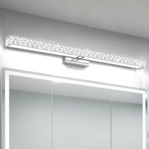 SOLFART LED Modern Bathroom Vanity Lights Over Mirror, Crystal Bathroom Light Fixtures, 40 Inch LED Chrome Vanity Light Wall Light