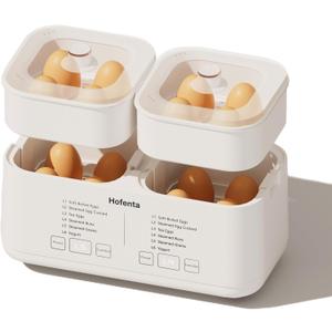 Hofenta Rapid Electric Egg Cooker for Hard Boiled Eggs,Egg Boiler with Timer(0.59.5H), Auto ShutOff/2 Tiers, 16 Eggs Capacity,Egg Steamer for Soft/Hard/Poached Boiled Eggs