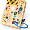 Busy Board, Montessori Toy for 1-3 Years Old, Wooden Toddler Sensory Travel Toy, Ideal Gift for 1+ Year Old Boys (Busy Board Plus V2), Medium, Yellow