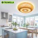 23.6 in Bamboo Woven Rattan-Style Ceiling Light, Boho Ceiling Light Fixture with Remote, LED Dimmable Ceiling Light, Boho Light Fixture for Bedroom Living Room Dining Room Light