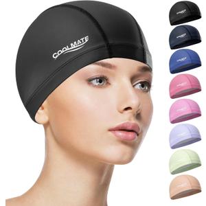 COOLMATE Fabric Swim Cap for Women, Men & Kids  Silicone Water Resistant Layer, Lightweight Cloth Cap for Pool & Lap Swimming  Non-Slip Comfortable Fit, Gift for Swimmers (1 Pack) (Medium)