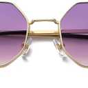PORADAY Square Sunglasses for Women Men Retro Octagon Metal Sun Glasses Vintage Polygon Shades